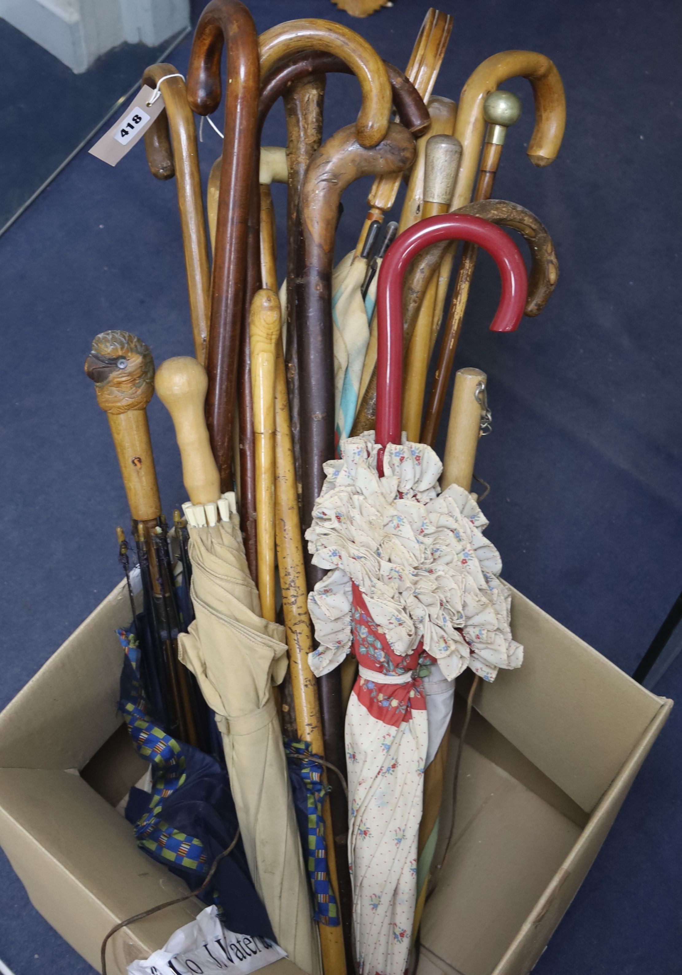 Assorted walking sticks and umbrella’s.